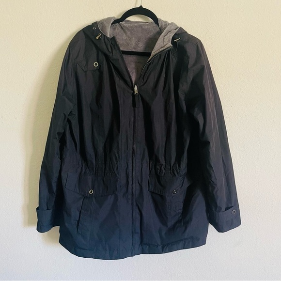 St.John’s Bay woman reversible utility jacket size XL black gray cinched waist - Picture 1 of 14